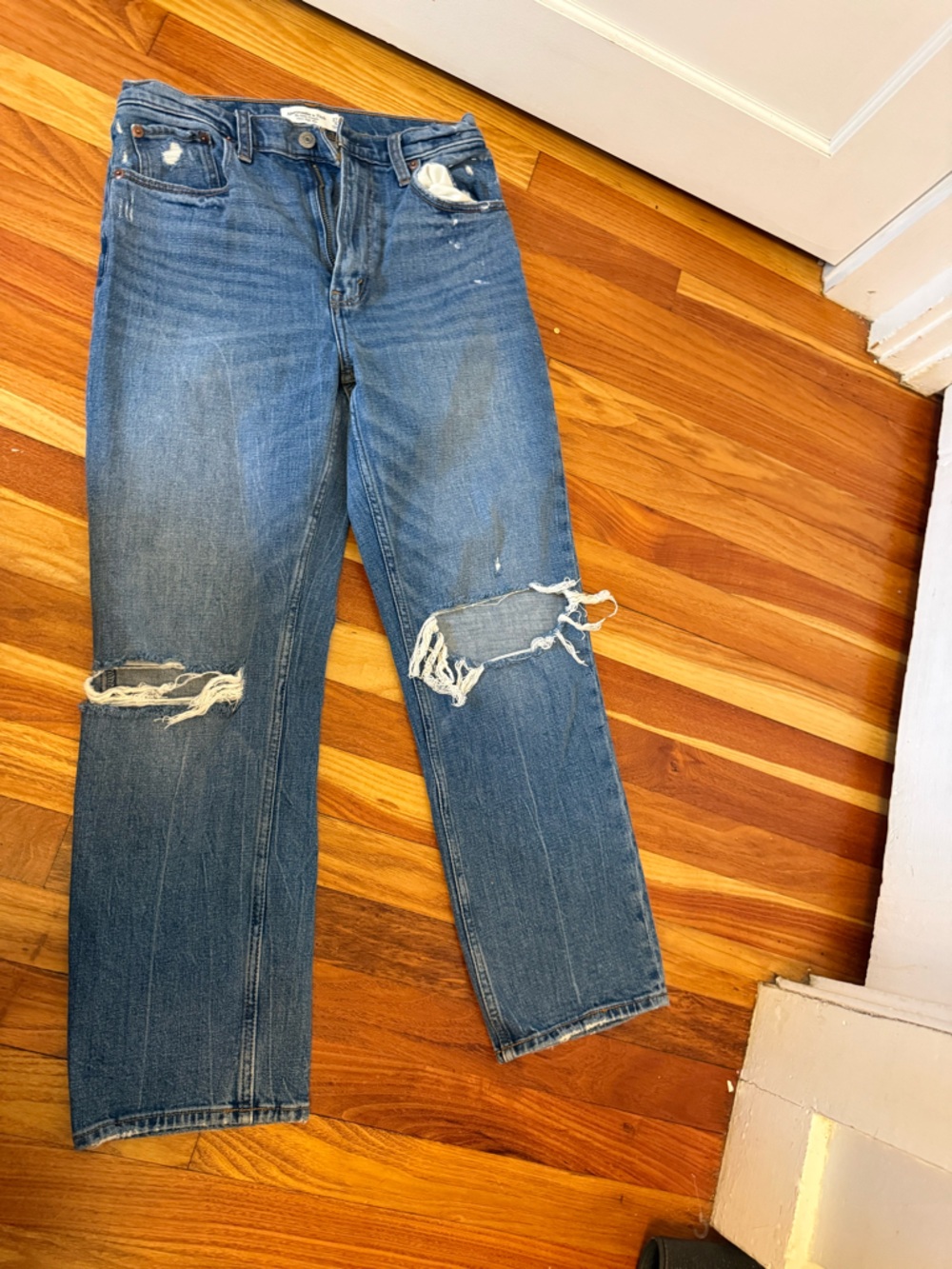 Women’s Blue Distressed Abercrombie Straight-Leg Jeans